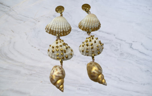 Golden Shell Trio Statement Earrings