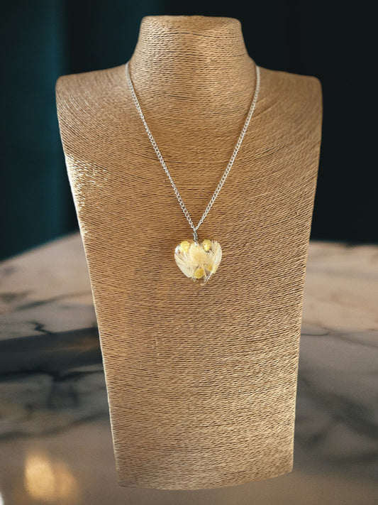 Floral Essence Resin Heart Pendant Necklace