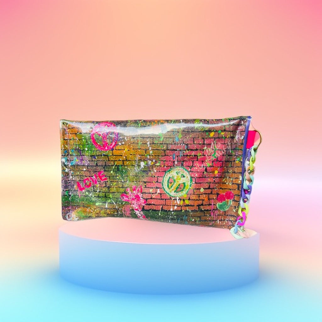 Hand-Painted Graffiti-Style Clutch Bag