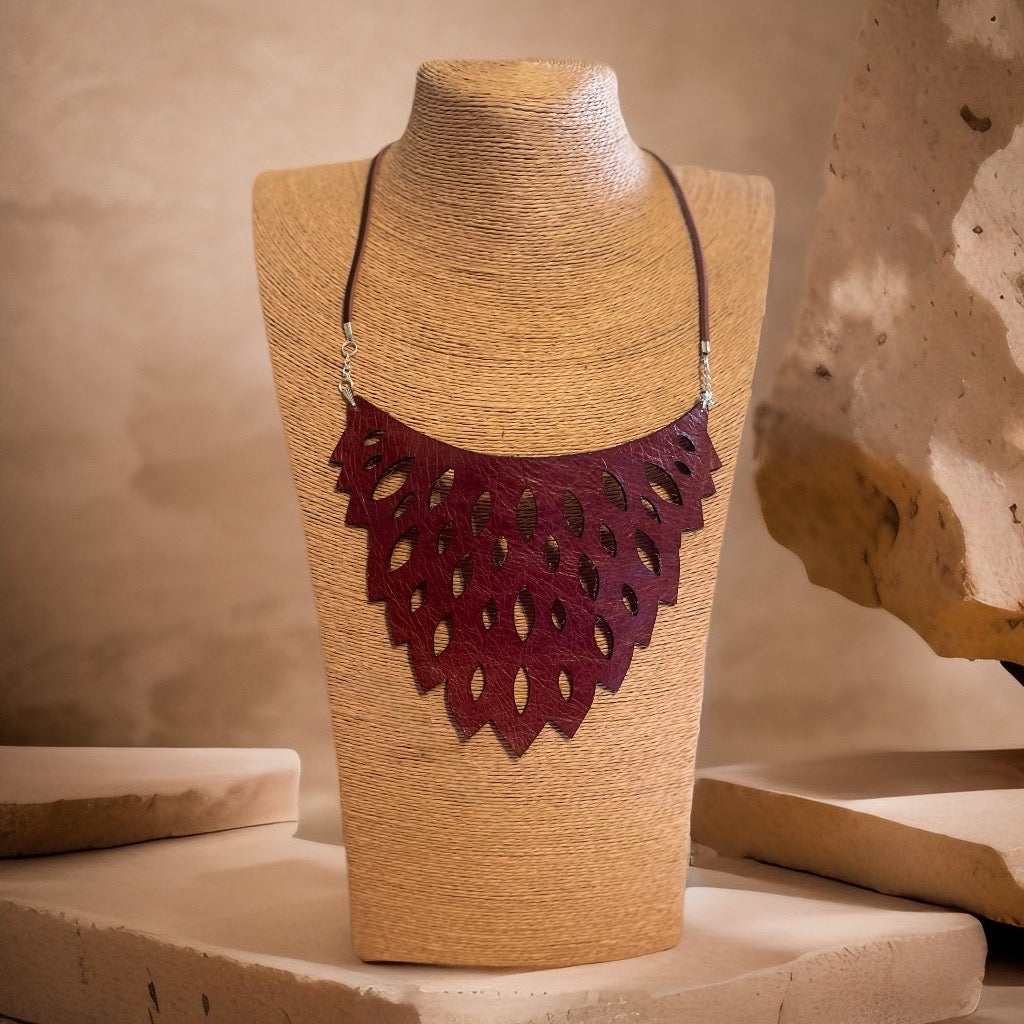 Handmade Leather Boho Bib Necklace