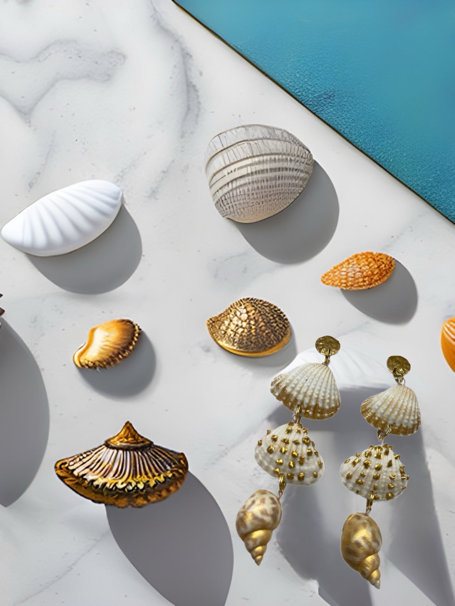 Golden Shell Trio Statement Earrings