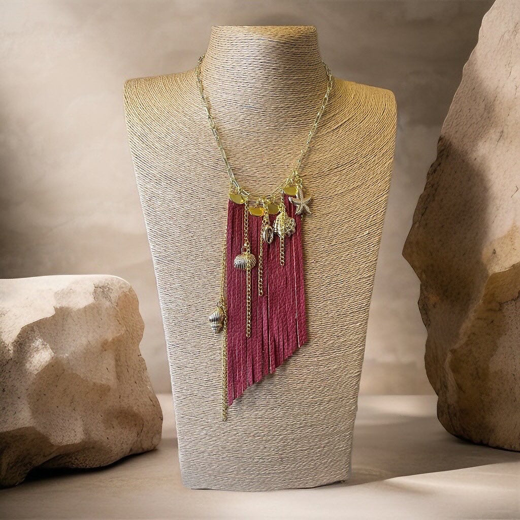 Boho Red Leather Tassel Necklace