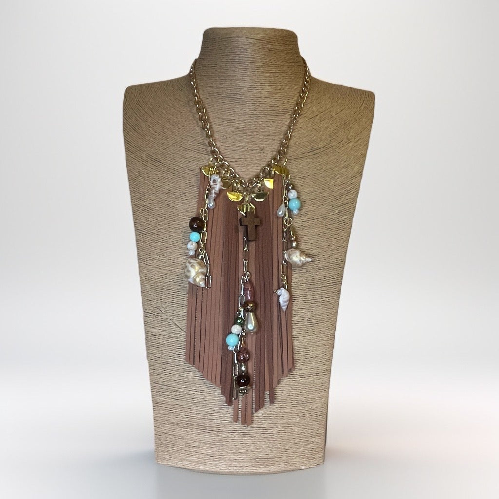 Boho Beach Babe: Brown Leather Tassel Necklace