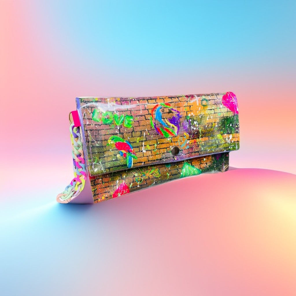 Hand-Painted Graffiti-Style Clutch Bag