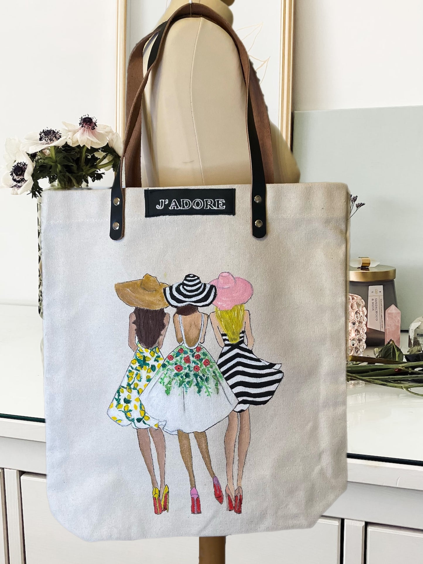 Glamorous Ladies Hand-Painted Canvas Shopping Bag