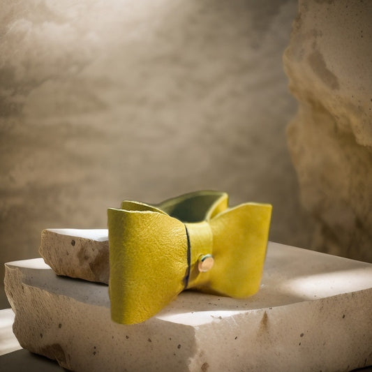 Sunshine Bow: Handmade Mustard Yellow Leather Bow Bracelet