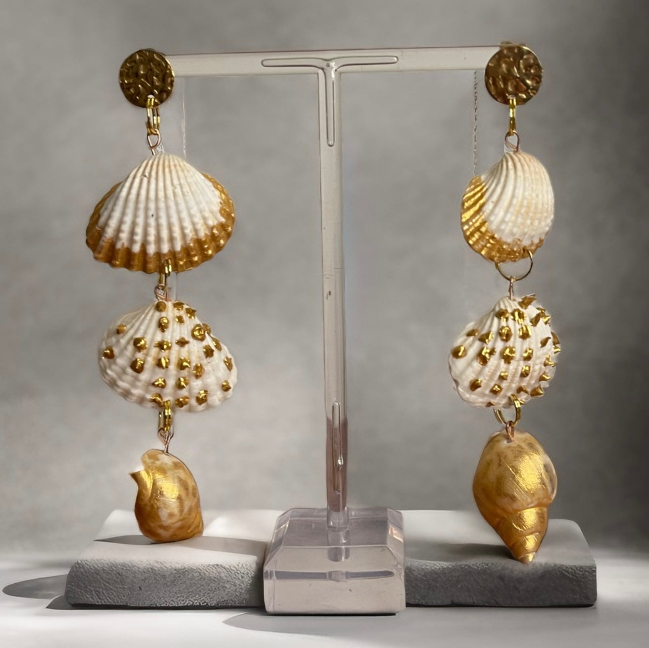 Golden Shell Trio Statement Earrings