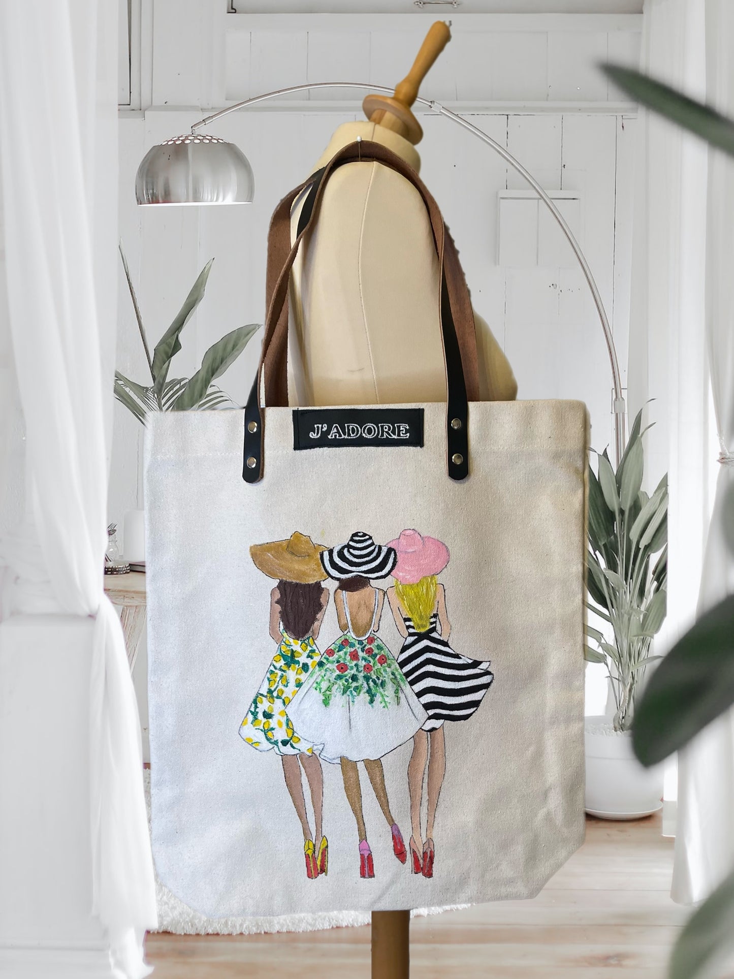 Glamorous Ladies Hand-Painted Canvas Shopping Bag