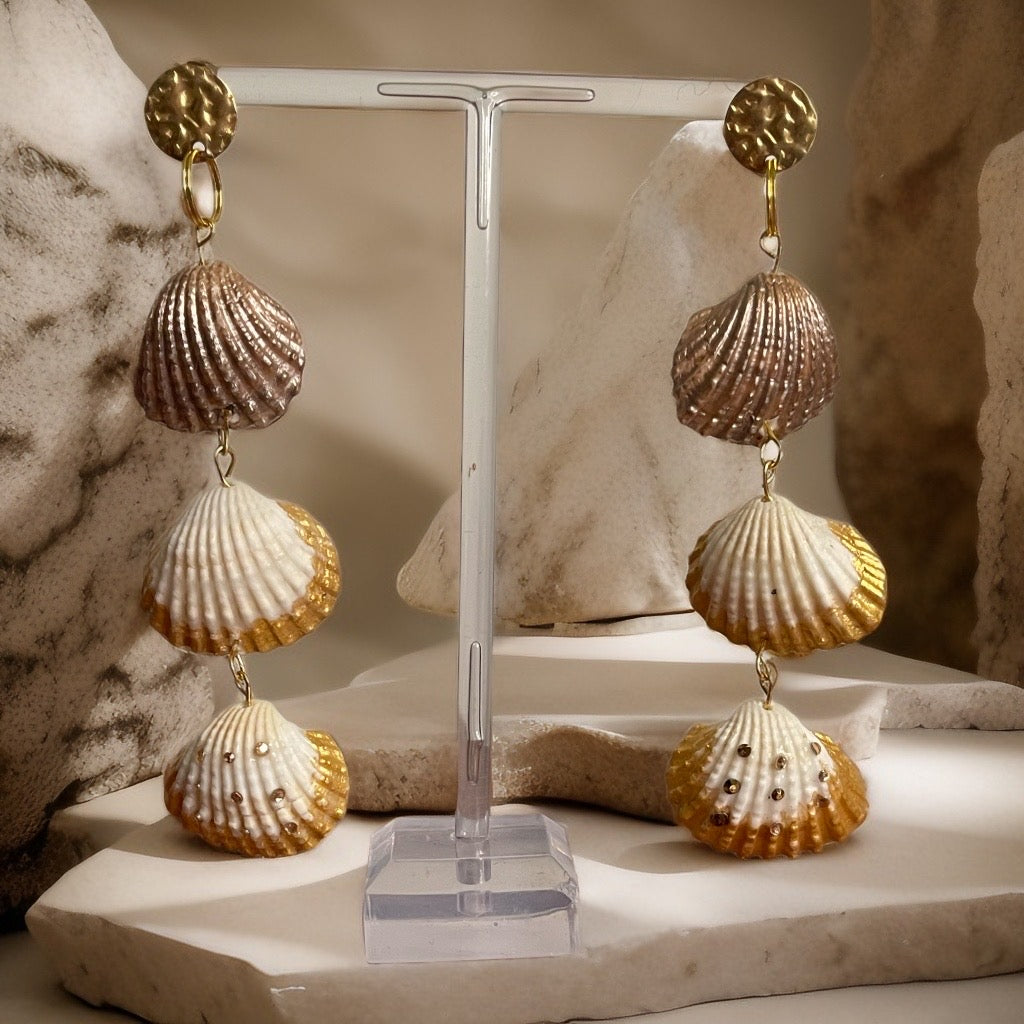 Bronze and golden shell trio earrings