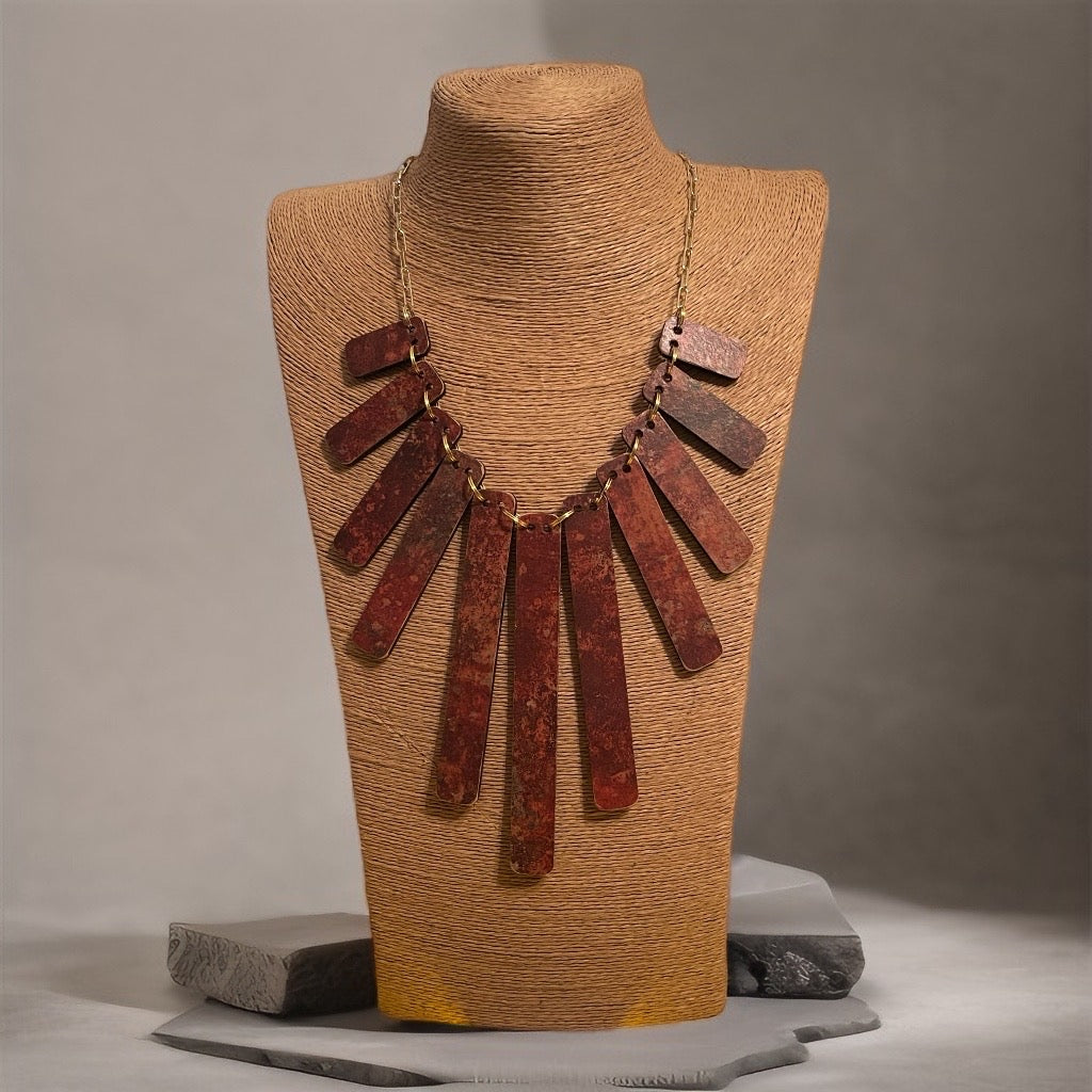 Rustic Boho Wooden Tassels Statement Necklace