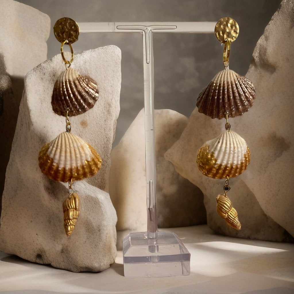 Bronze and Gold Dangle Shell Earrings