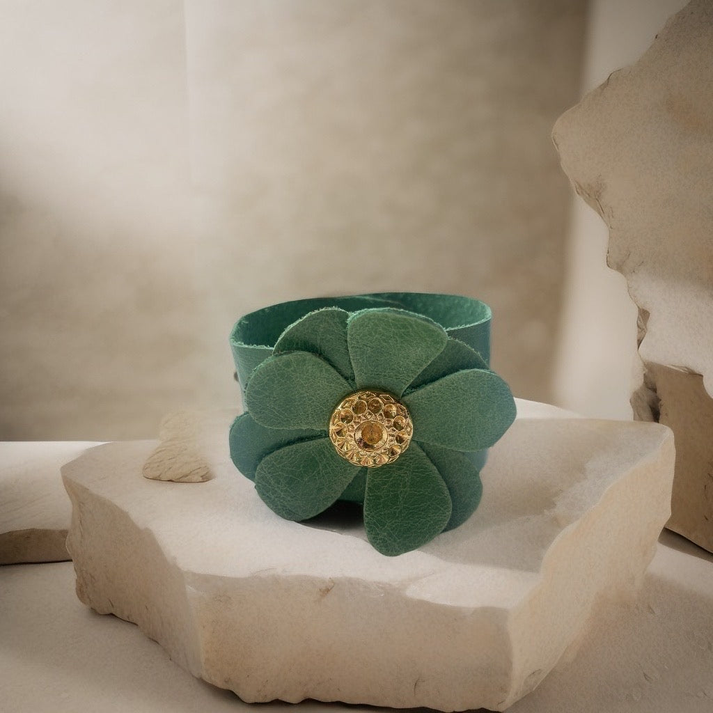 Green Flower Cuff Bracelet