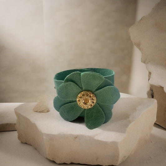 Green Flower Cuff Bracelet