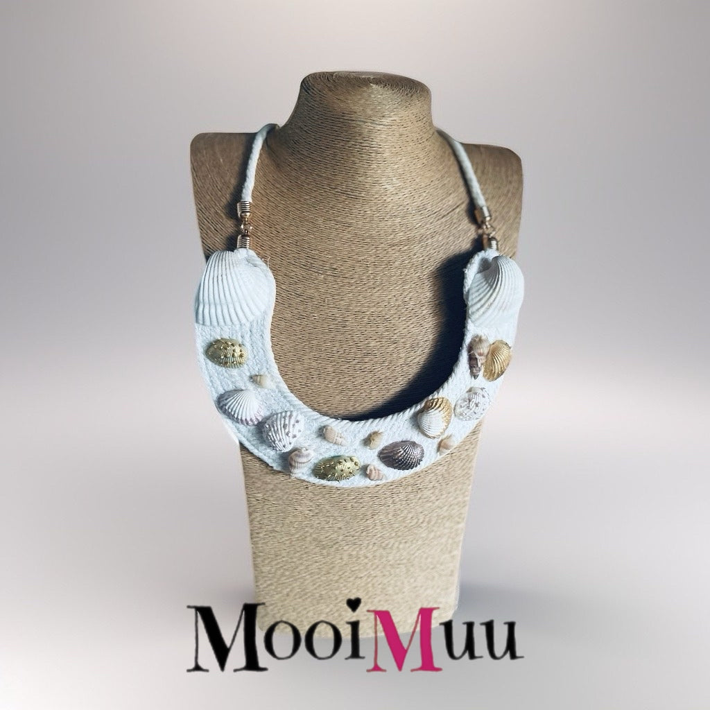 Handmade Rope Statement Necklace with Hand-Painted Seashells